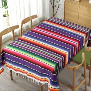 2 Large Cotton Mexican Serape Fiesta Tablecloth Mexican Blanket 59 x 84